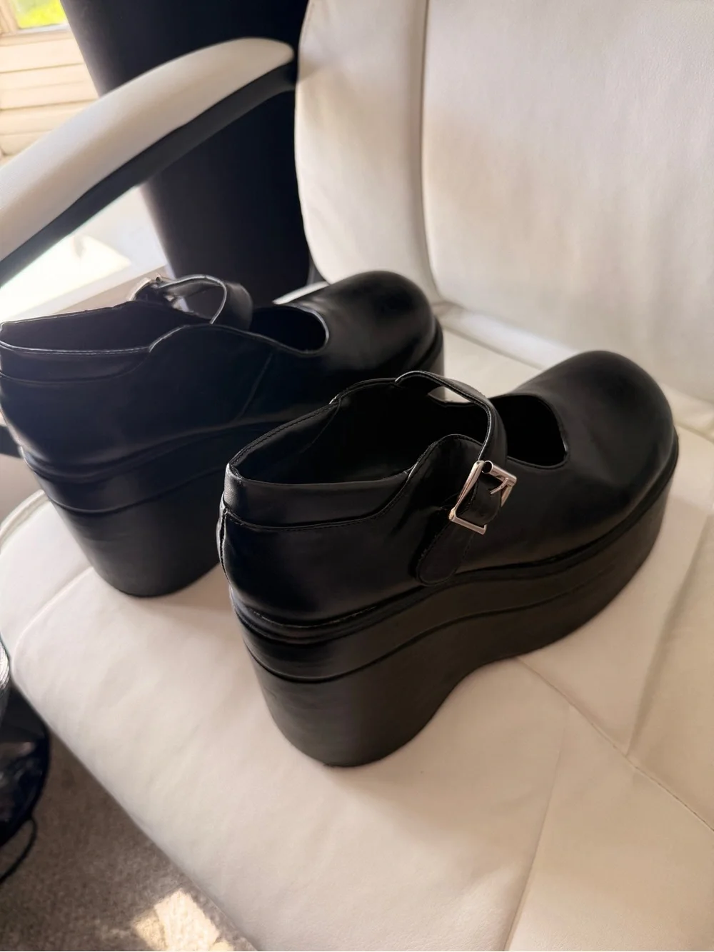 Demonia Black Faux-Leather Platform Mary Jane with Buckle